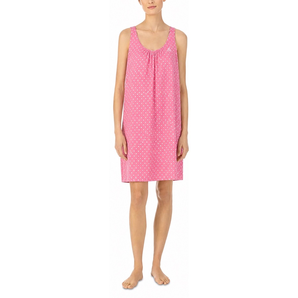 Lauren Ralph Lauren Pink Polka Dot Tank Nightgown Size XL Scoop Neck Cotton